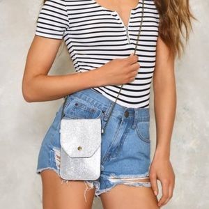 New Nasty Gal Silver Glitter Crossbody Bag Purse